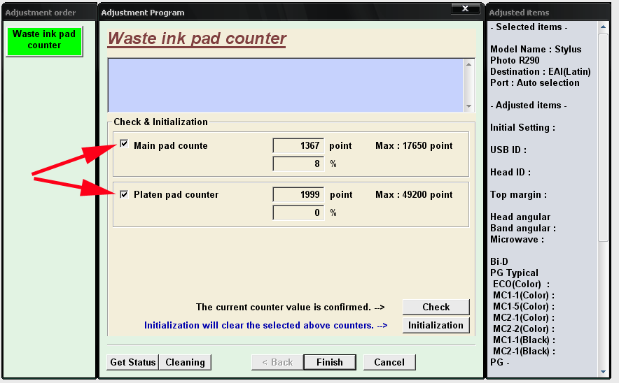 Waste Ink Counter reset - Epson Service Adjustment Programs