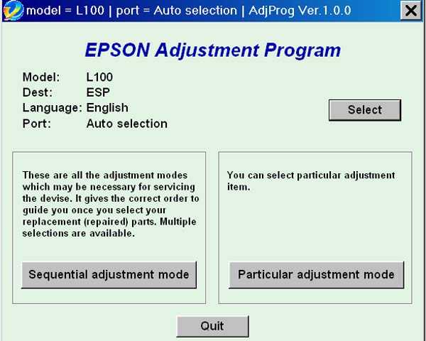 Сервисная программа для принтеров Epson L100, L101